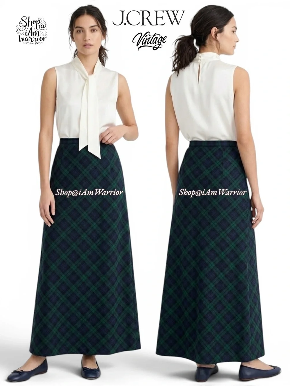 J.Crew RARE vintage green/blue tartan plaid wool maxi skirt *shop@iamwarrior